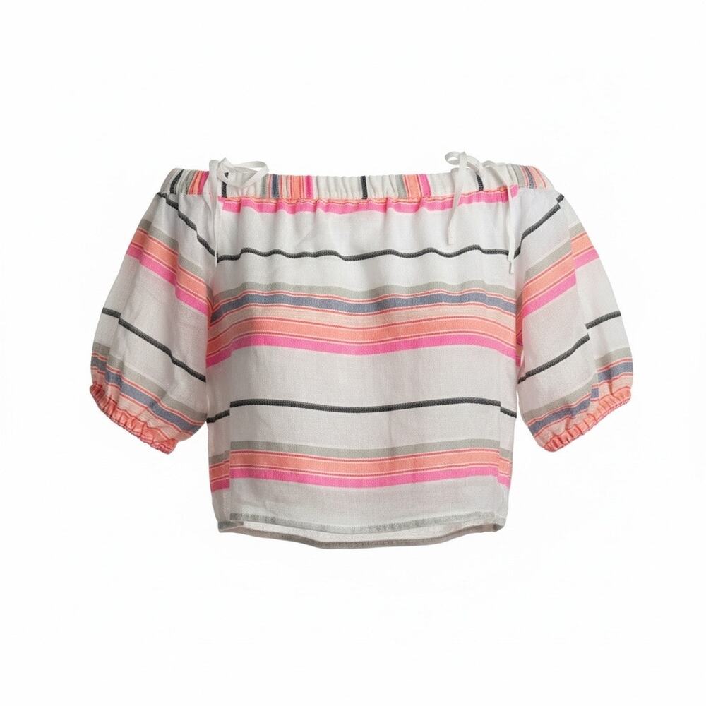 lemlem Cotton Crop Top Bright Pink Orange Stripes Medium New